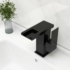 Modern Brass Bathroom Faucet with Waterfall Spout and LED Lighting