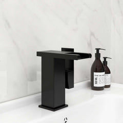 Modern Brass Bathroom Faucet with Waterfall Spout and LED Lighting