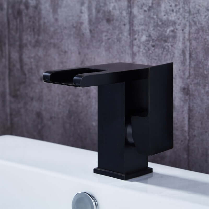 Modern Brass Bathroom Faucet with Waterfall Spout and LED Lighting