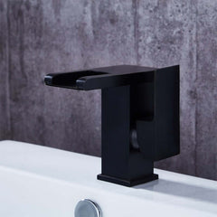 Modern Brass Bathroom Faucet with Waterfall Spout and LED Lighting