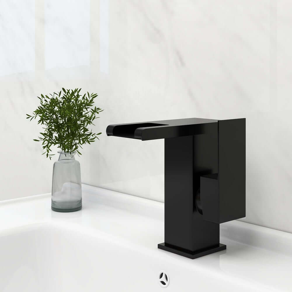 Modern Brass Bathroom Faucet with Waterfall Spout and LED Lighting