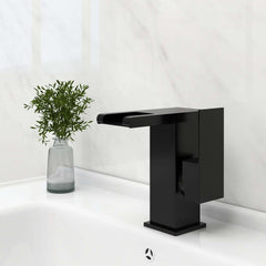 Modern Brass Bathroom Faucet with Waterfall Spout and LED Lighting