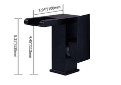 Modern Brass Bathroom Faucet with Waterfall Spout and LED Lighting Dimensions