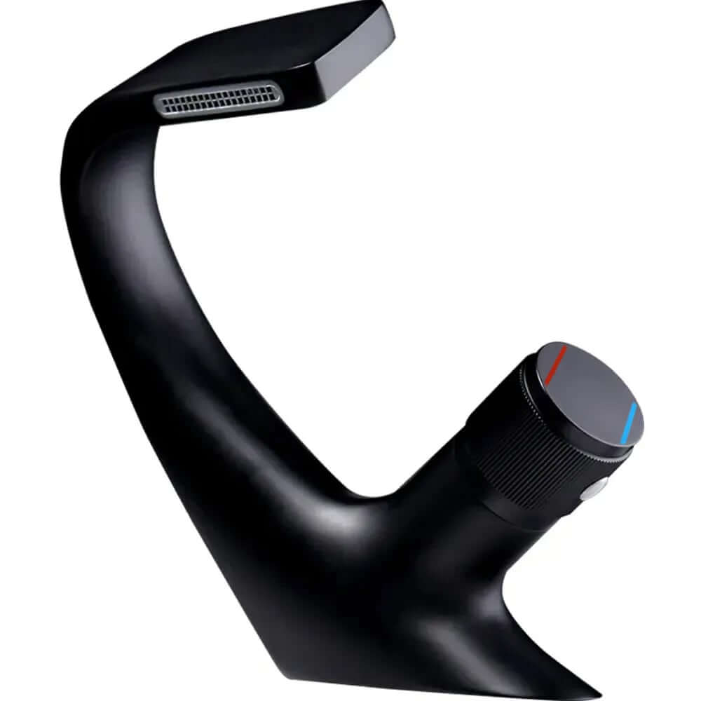 Modern Brass Bathroom Sink Faucet with Waterfall Spout and Knob Handle