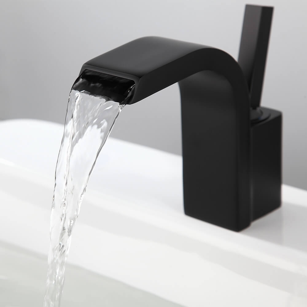 Modern Brass Bathroom Sink Faucet with Waterfall Spout and Lever Handle