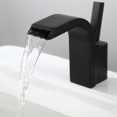 Modern Brass Bathroom Sink Faucet with Waterfall Spout and Lever Handle