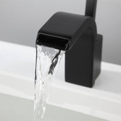 Modern Brass Bathroom Sink Faucet with Waterfall Spout and Lever Handle