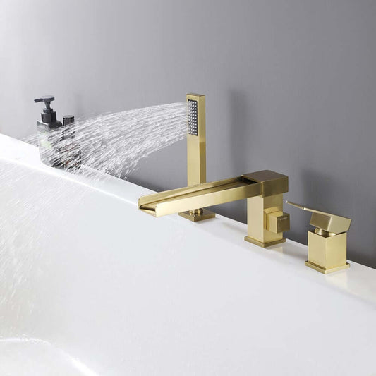 Modern Brass Deck Mounted Bathtub Faucet with Hand Shower