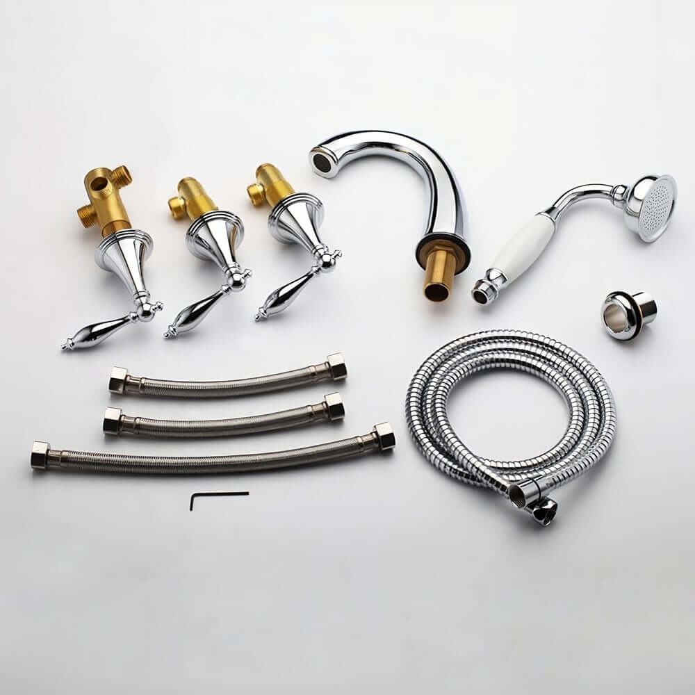Modern Brass Deck Mounted Tub Filler Faucet with Handshower