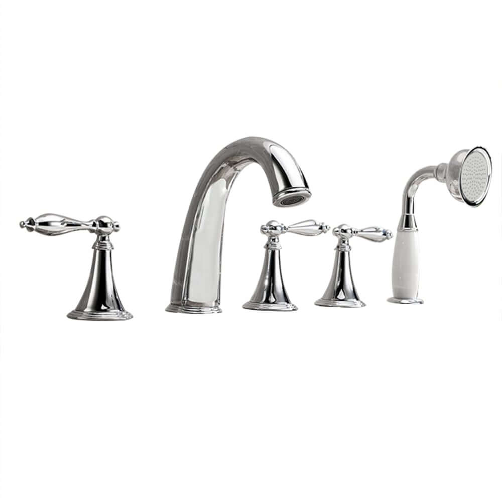 Modern Brass Deck Mounted Tub Filler Faucet with Handshower