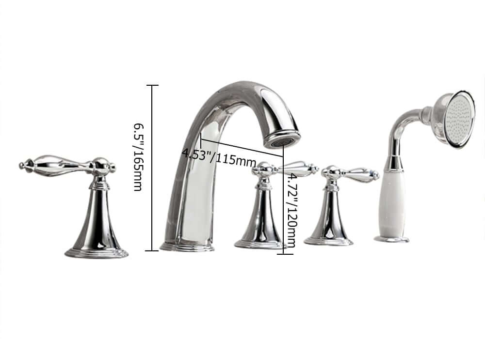 Modern Brass Deck Mounted Tub Filler Faucet with Handshower Dimensions