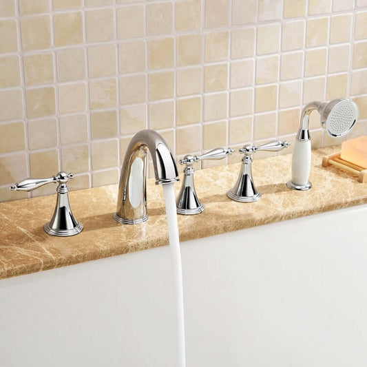 Modern Brass Deck Mounted Tub Filler Faucet with Handshower Main Product Image