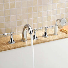 Modern Brass Deck Mounted Tub Filler Faucet with Handshower Main Product Image