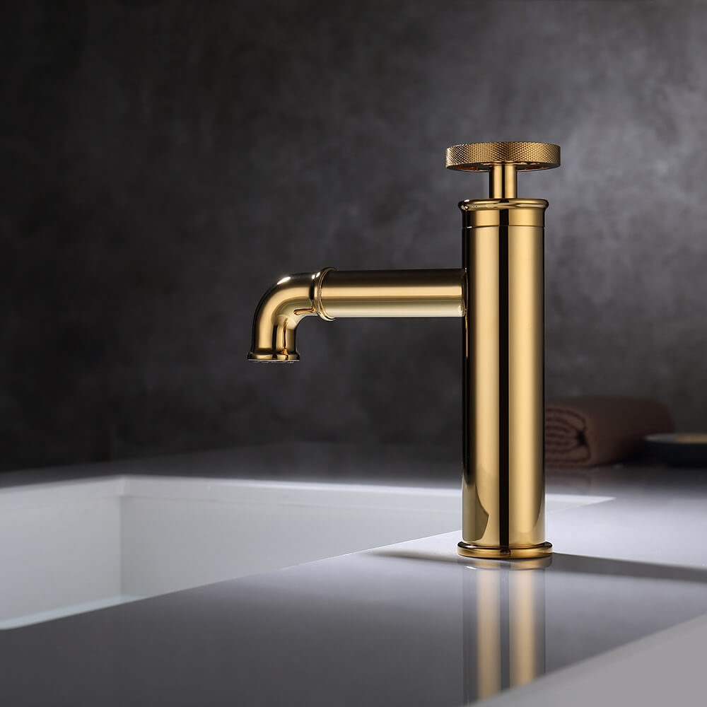 Modern Brass Single Hole Bathroom Faucet with Fixed Spout and Gold Finish