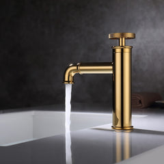 Modern Brass Single Hole Bathroom Faucet with Fixed Spout and Gold Finish