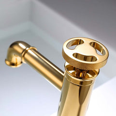 Modern Brass Single Hole Bathroom Faucet with Fixed Spout and Gold Finish