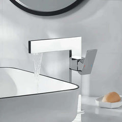 Modern Brass Vessel Faucet with Waterfall Spout and Lever Handle