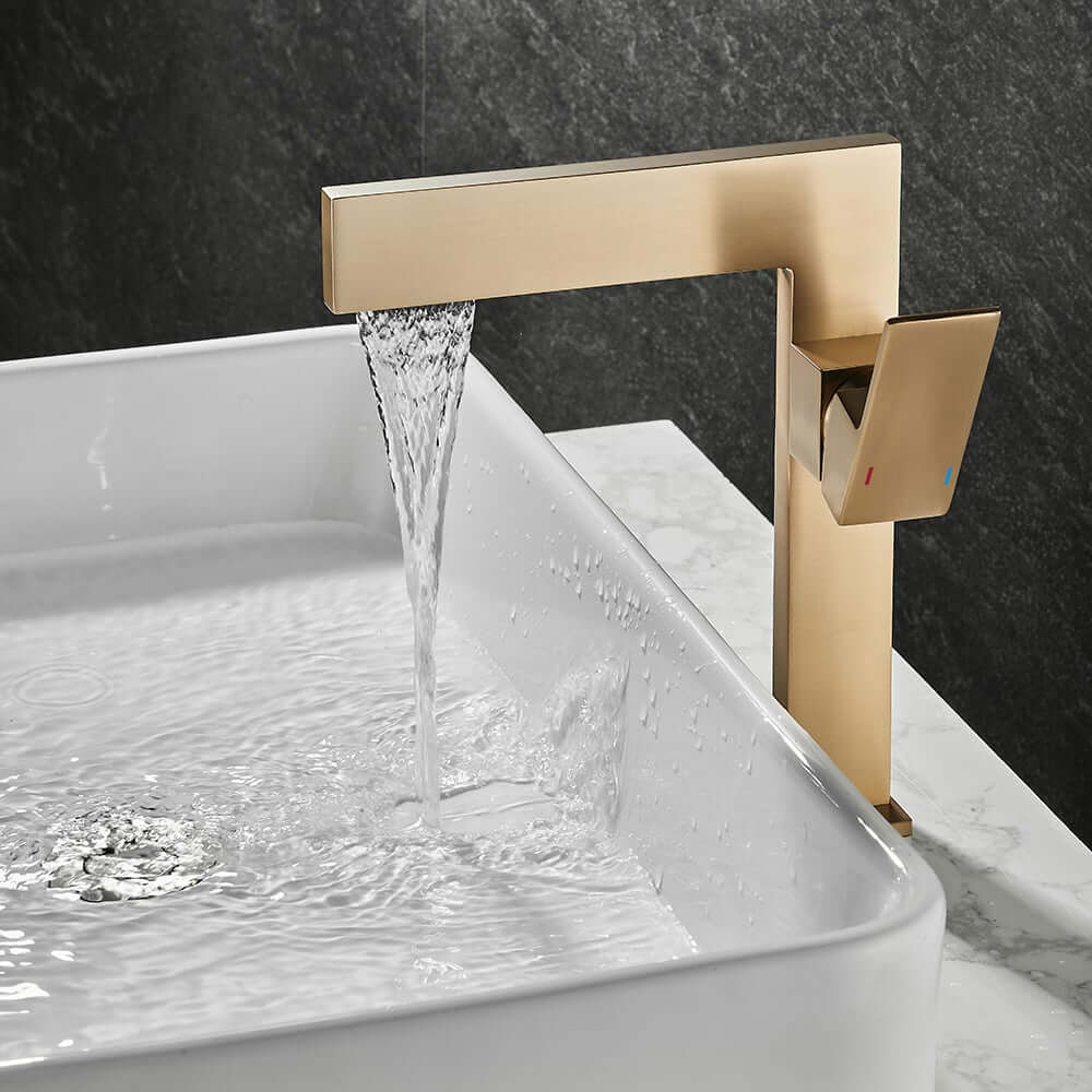 Modern Brass Vessel Faucet with Waterfall Spout and Lever Handle