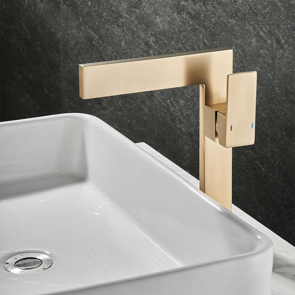 Modern Brass Vessel Faucet with Waterfall Spout and Lever Handle