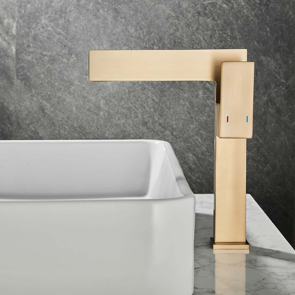 Modern Brass Vessel Faucet with Waterfall Spout and Lever Handle