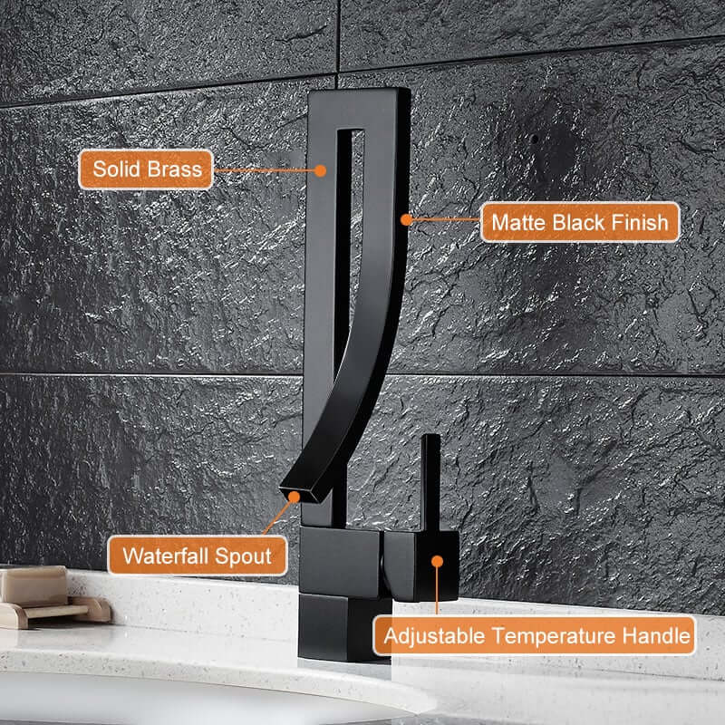 Modern Brass Waterfall Bathroom Faucet with Single Handle