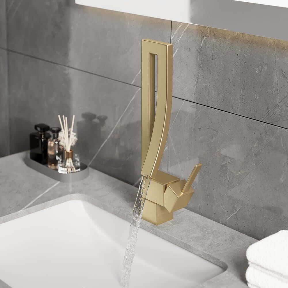 Modern Brass Waterfall Bathroom Faucet with Single Handle