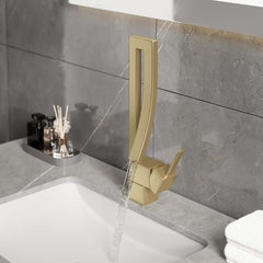 Modern Brass Waterfall Bathroom Faucet with Single Handle