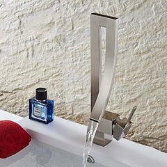 Modern Brass Waterfall Bathroom Faucet with Single Handle
