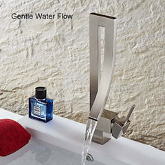 Modern Brass Waterfall Bathroom Faucet with Single Handle