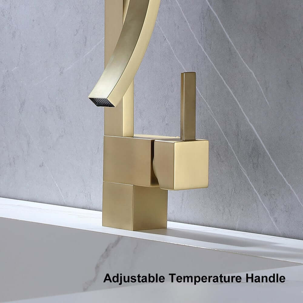 Modern Brass Waterfall Bathroom Faucet with Single Handle