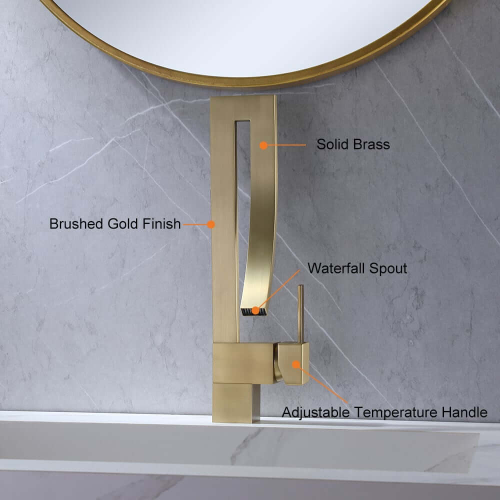 Modern Brass Waterfall Bathroom Faucet with Single Handle