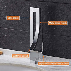 Modern Brass Waterfall Bathroom Faucet with Single Handle