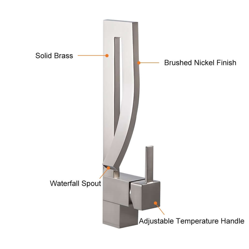 Modern Brass Waterfall Bathroom Faucet with Single Handle