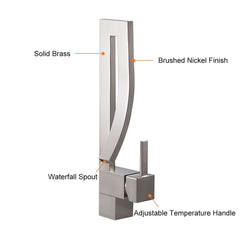 Modern Brass Waterfall Bathroom Faucet with Single Handle