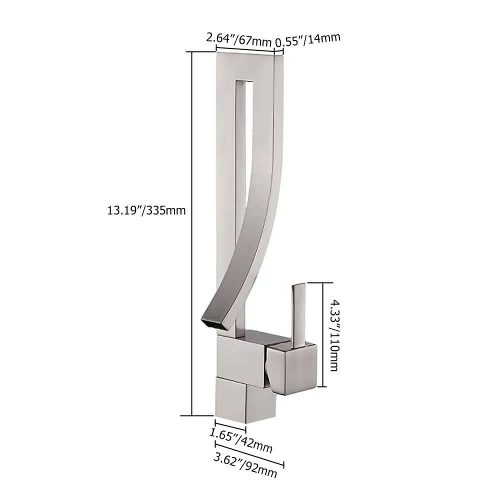 Modern Brass Waterfall Bathroom Faucet with Single Handle Dimensions