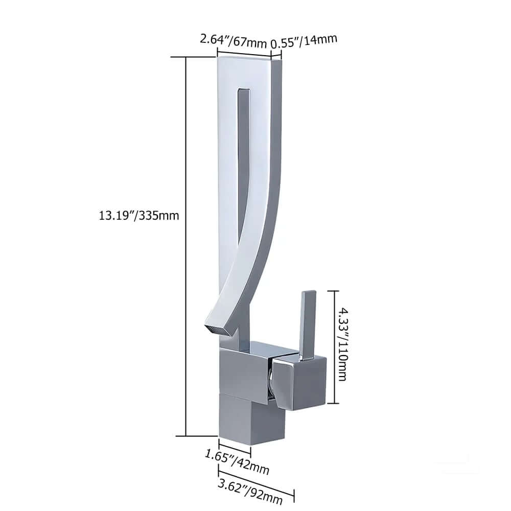 Modern Brass Waterfall Bathroom Faucet with Single Handle Dimensions
