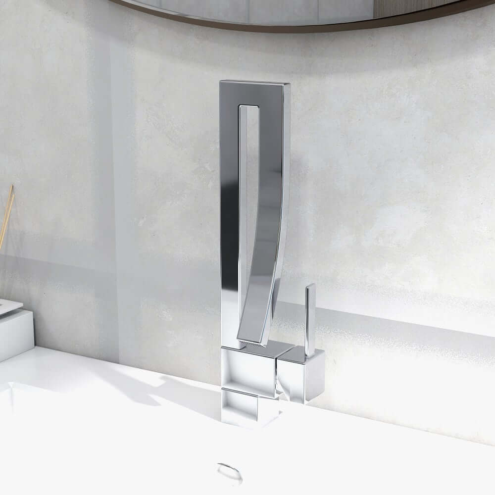 Modern Brass Waterfall Bathroom Faucet with Single Handle Main Product Image