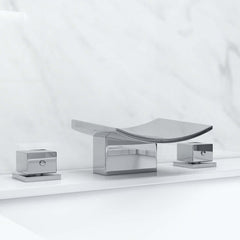 Modern Brass Widespread Bathroom Faucet with Waterfall Spout