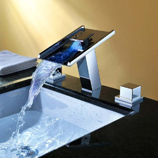 Modern Brass Widespread Bathtub Faucet with LED Waterfall Spout