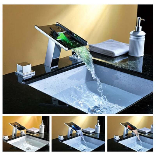 Modern Brass Widespread Bathtub Faucet with LED Waterfall Spout Main Product Image