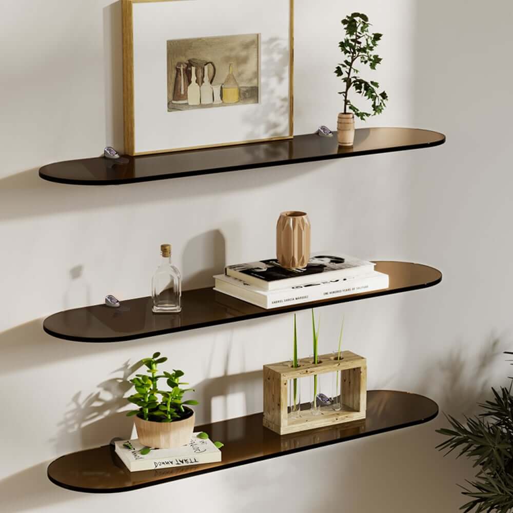 Modern Brown Acrylic Floating Shelves - 3 Tier Wall Mounted Storage Main Product Image