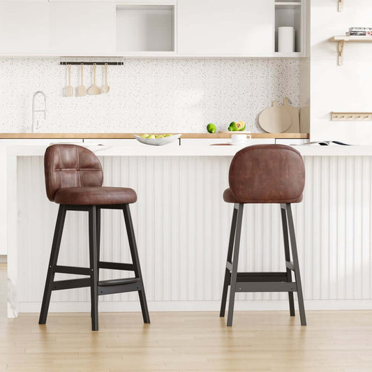 Modern Brown Faux Leather Counter Stools With Full Back