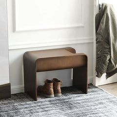 Modern C-Shaped Side Table With Storage - Natural Finish
