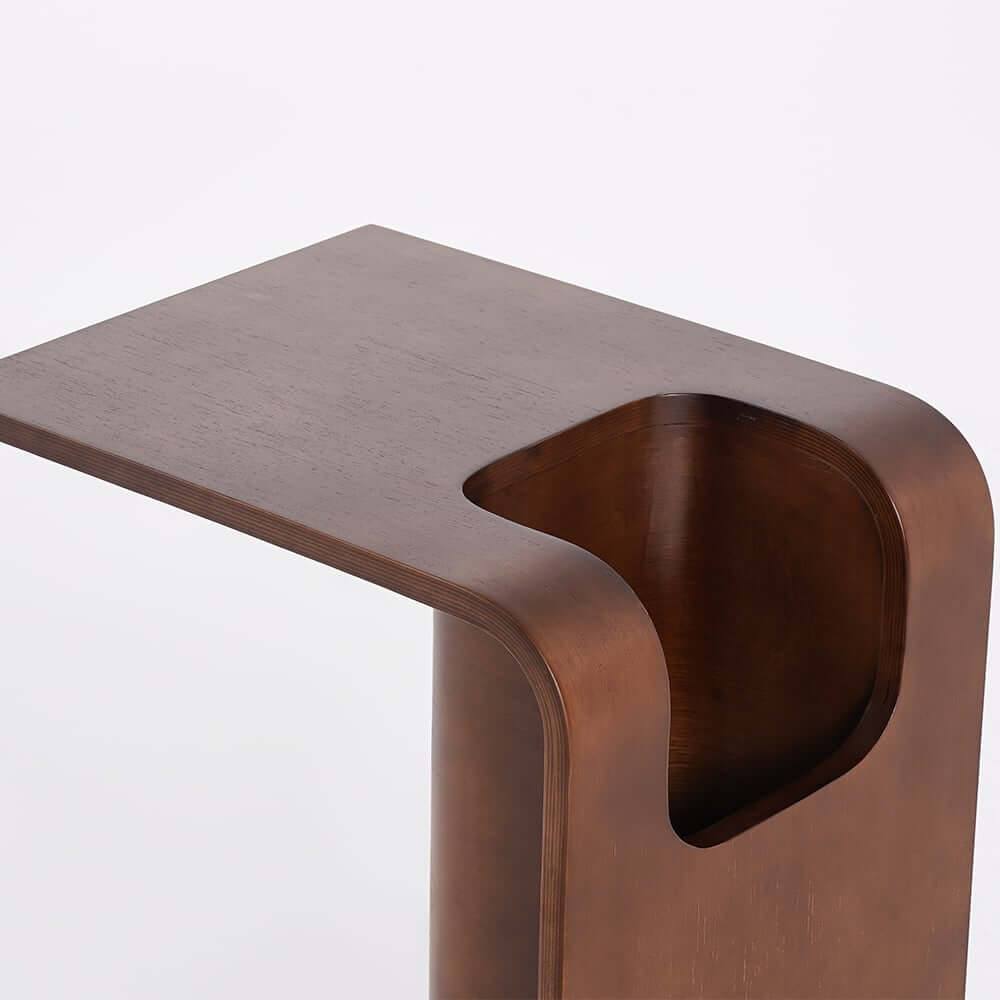 Modern C-Shaped Side Table With Storage - Natural Finish