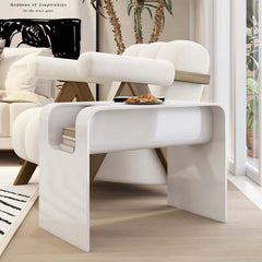 Modern C-Shaped Side Table With Storage - Natural Finish