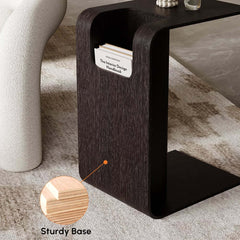 Modern C-Shaped Side Table With Storage - Natural Finish