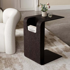 Modern C-Shaped Side Table With Storage - Natural Finish