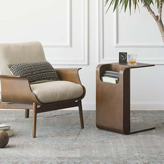 Modern C-Shaped Side Table With Storage - Natural Finish