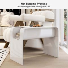 Modern C-Shaped Side Table With Storage - Natural Finish