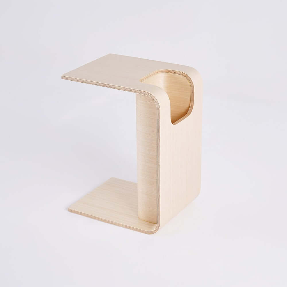 Modern C-Shaped Side Table With Storage - Natural Finish